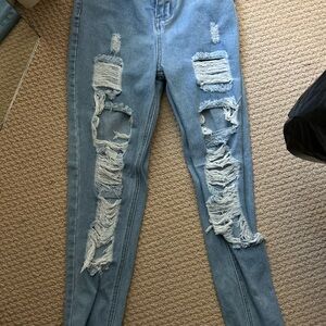 SHEIN Blue Skinny Distressed Jeans